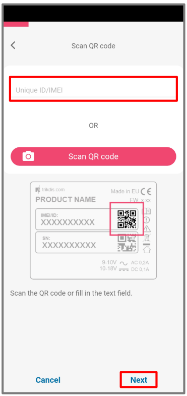 Enter communicator IMEI